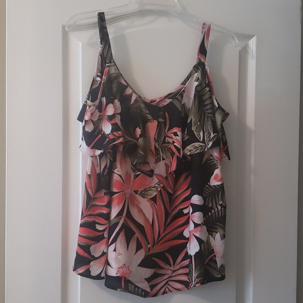 New York & Company Floral cold shoulder top
